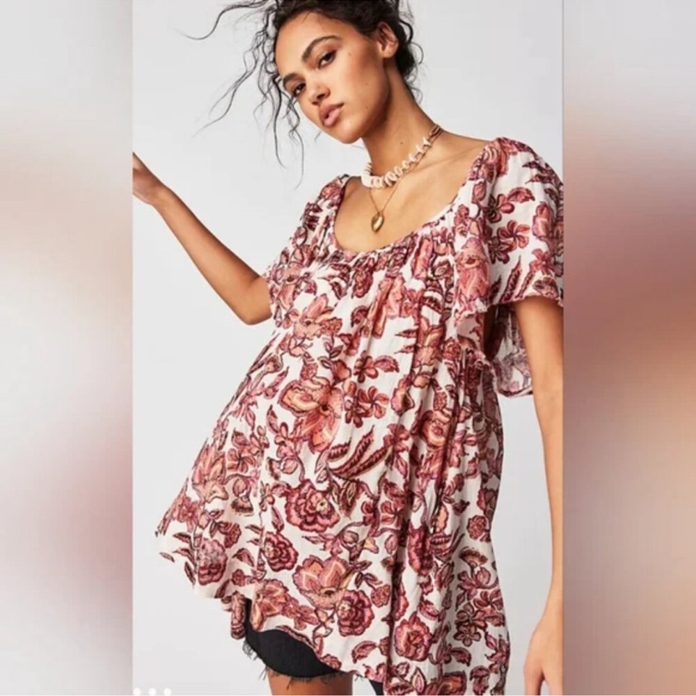 Free People Kauai Getaway Printed Tunic Ivory Combo Size XS